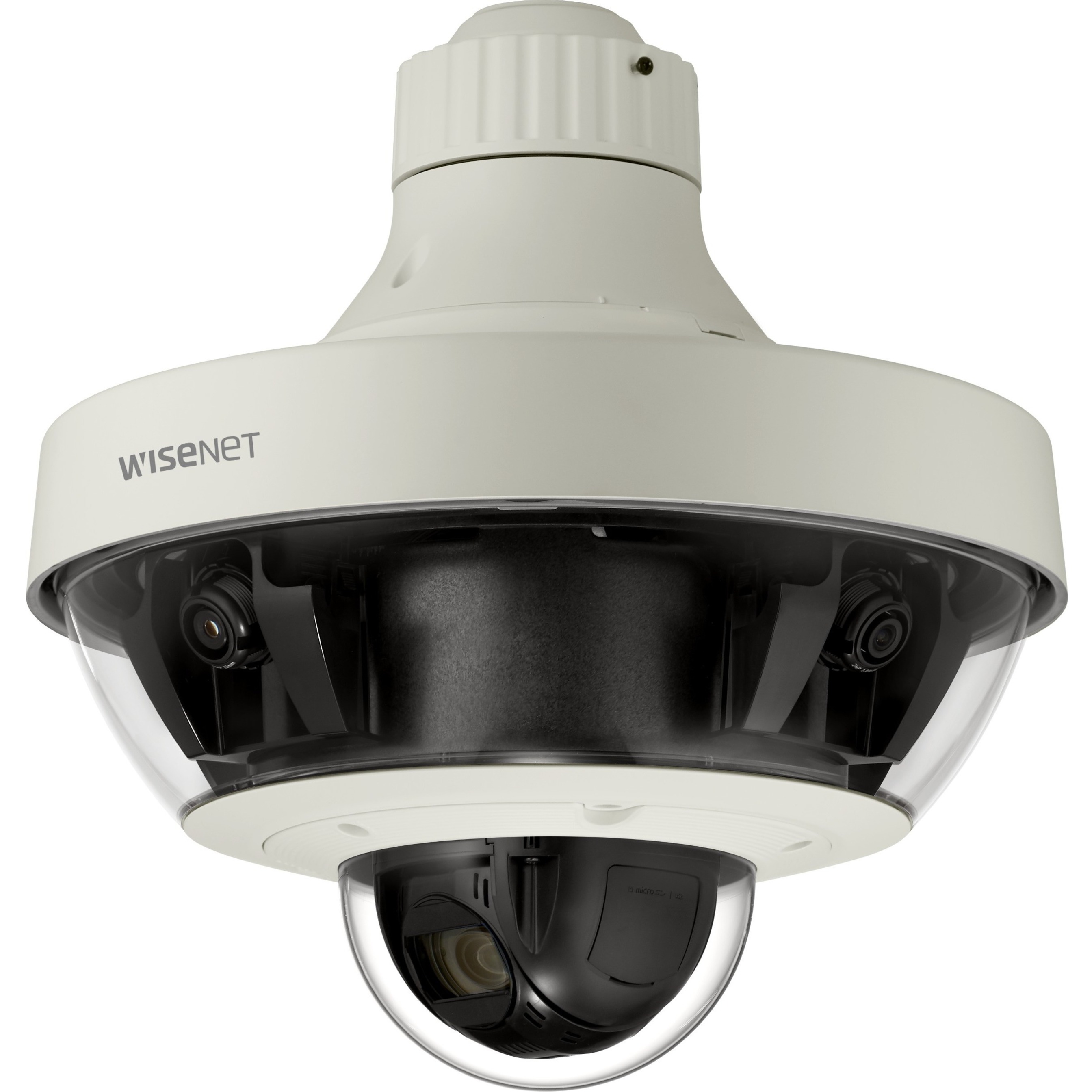 Wisenet PNM-9321VQP 5 Megapixel HD Network Camera - Ivory - H.265, H.264, MJPEG - 2560 x 1920 - 4.44 mm Fixed Lens - 32x Optical - 60 fps - CMOS - Box Mount, Gooseneck, Wall Mount, Pendant Mount, Parapet Mount, Pole Mount, Corner Mount - Vandal Resistant