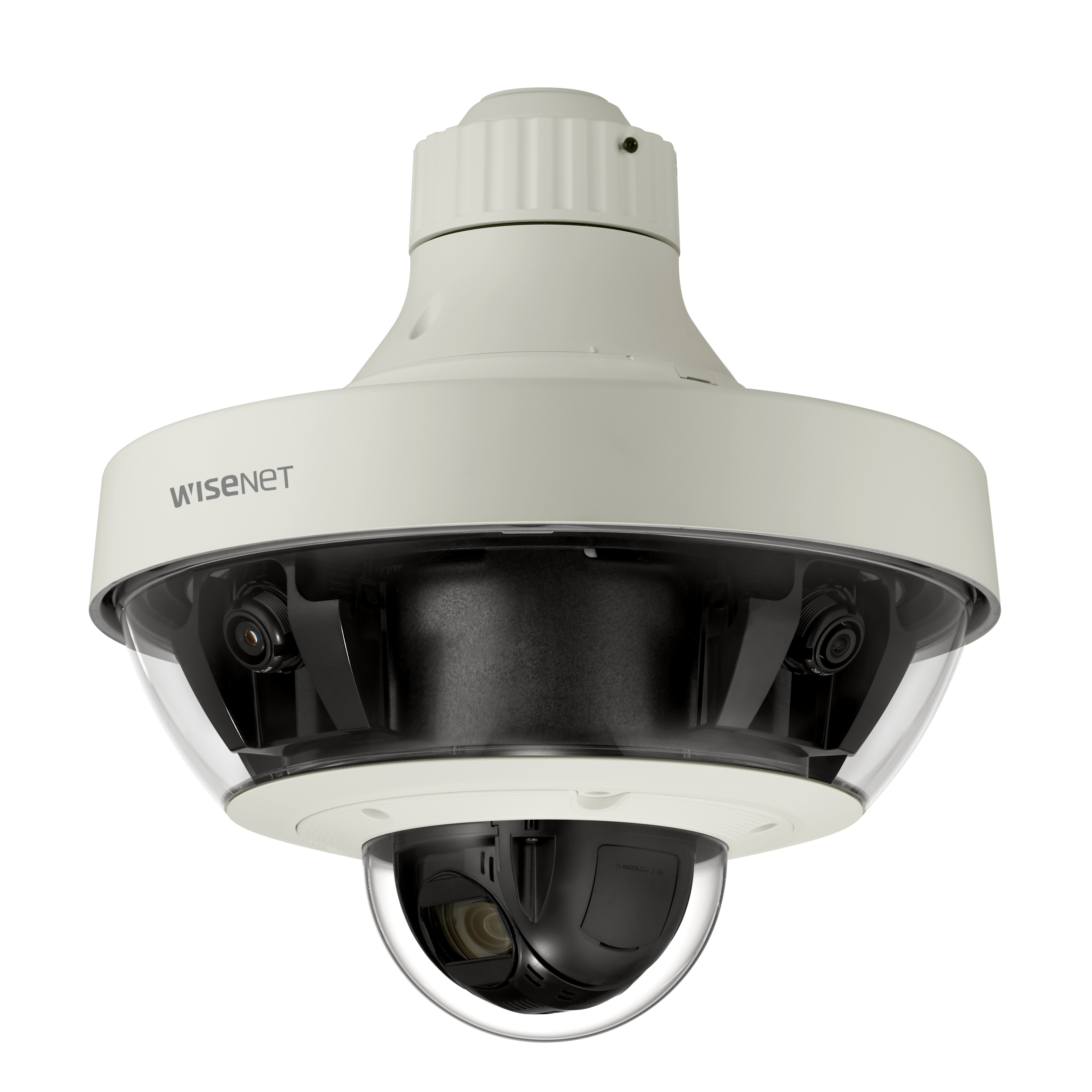 Wisenet PNM-9321VQP 5 Megapixel HD Network Camera - Ivory - H.265, H.264, MJPEG - 2560 x 1920 - 4.44 mm Fixed Lens - 32x Optical - 60 fps - CMOS - Box Mount, Gooseneck, Wall Mount, Pendant Mount, Parapet Mount, Pole Mount, Corner Mount - Vandal Resistant