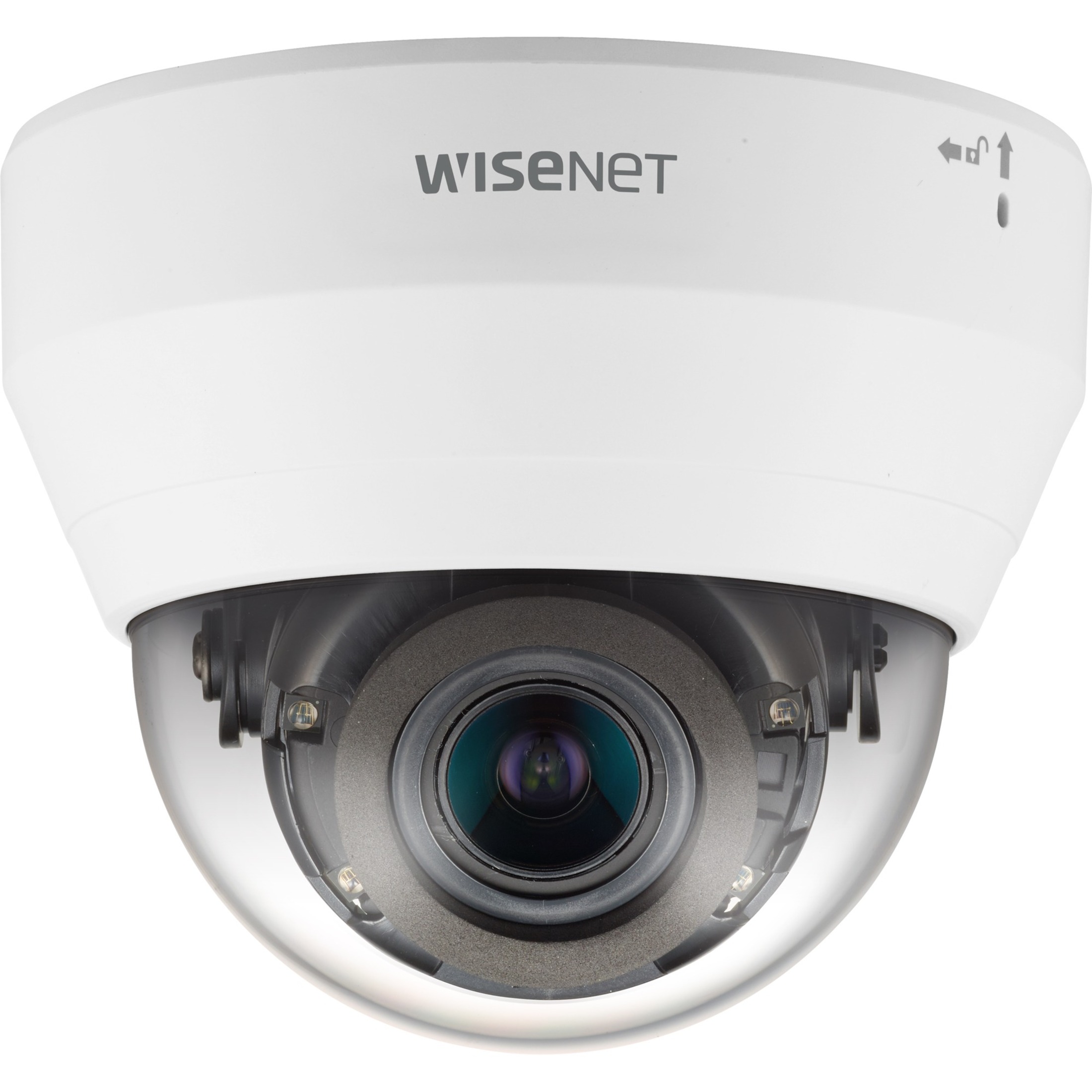 Wisenet QND-6082R1 2 Megapixel Indoor Full HD Network Camera - Color - Dome - White - 65.62 ft Infrared Night Vision - H.264, H.265, Motion JPEG, H.264M, H.265M, H.264H, H.265H - 1920 x 1080 - 3.20 mm- 10 mm Varifocal Lens - 3.1x Optical - 30 fps - CMOS - Wall Mount, In-ceiling, Flush Mount, Hanging Mount