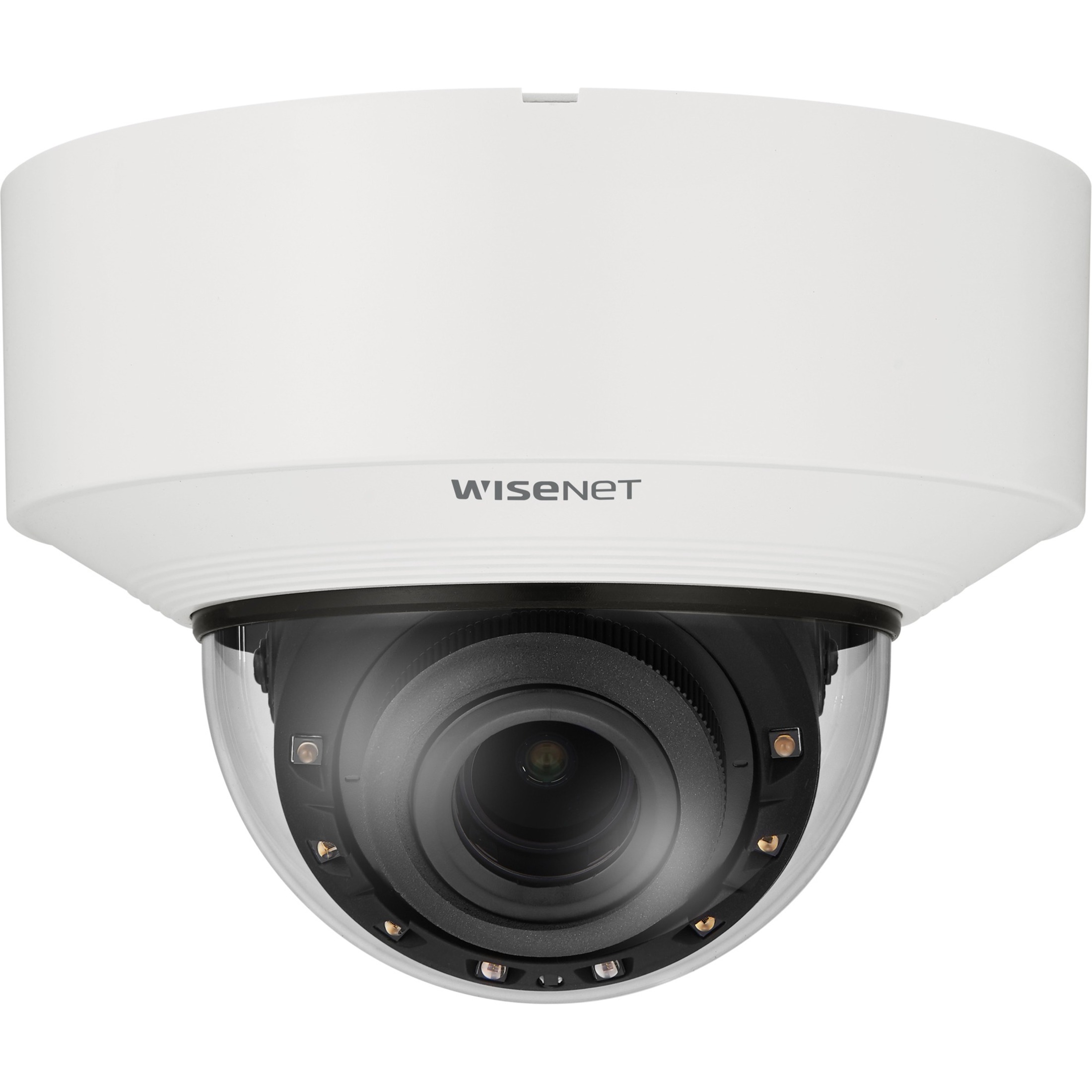 Wisenet XNV-C7083R 4 Megapixel Network Camera - Color - Dome - White - 131.23 ft Infrared Night Vision - H.265, H.264, Motion JPEG, H.265M, H.265H, H.264M, H.264H - 2592 x 1520 - 2.80 mm- 10 mm Varifocal Lens - 3.6x Optical - 60 fps - CMOS - Hanging Mount - IK10 - IP66, IP67