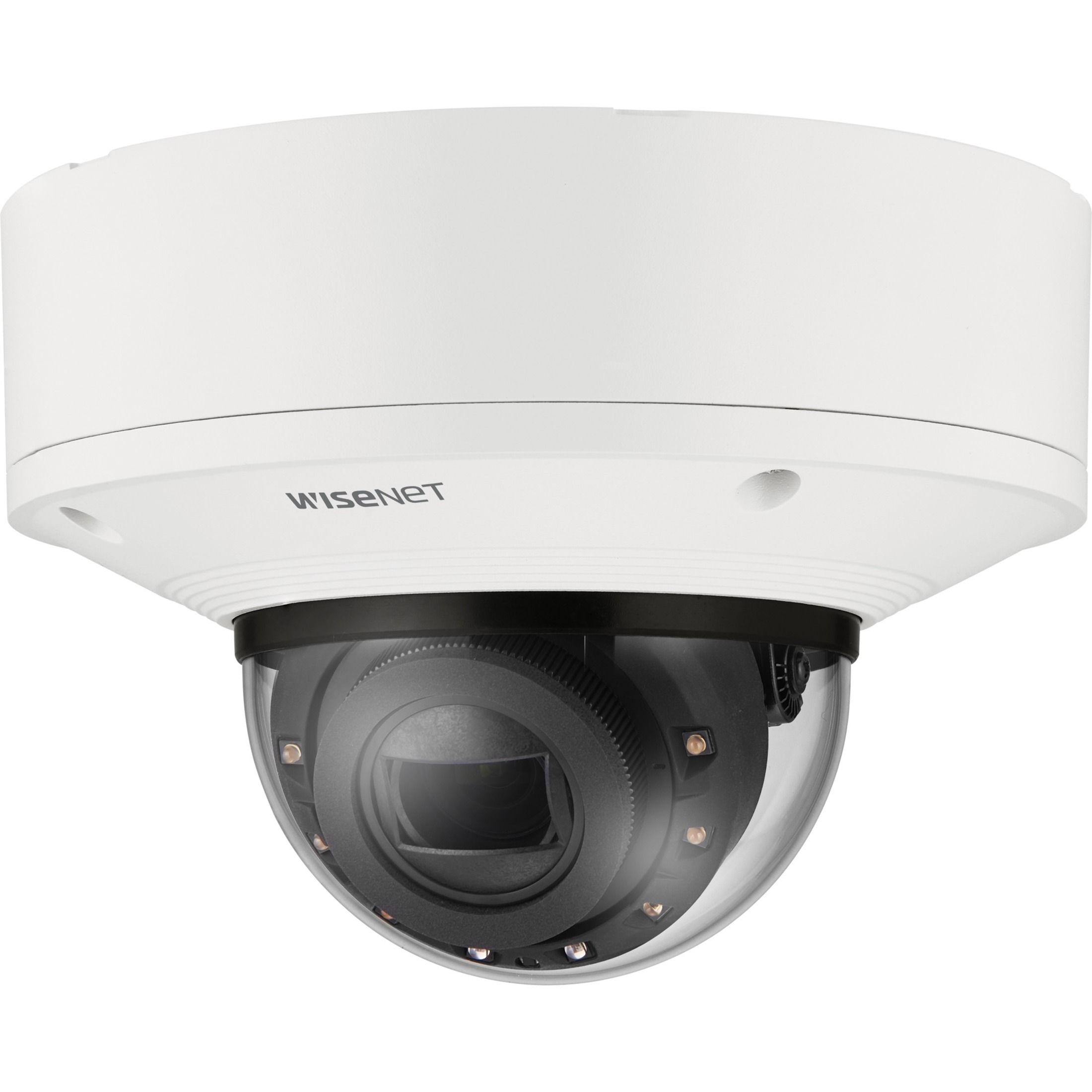 Wisenet XNV-8093R 6 Megapixel Network Camera - Color - Dome - White - 229.66 ft Infrared Night Vision - H.265, H.264, Motion JPEG, H.265M, H.265H, H.264M, H.264H - 3328 x 1872 - 10.90 mm- 29 mm Varifocal Lens - 2.7x Optical - 30 fps - CMOS - Hanging Mount - IK10+ - IP66, IP67, IP6K9K