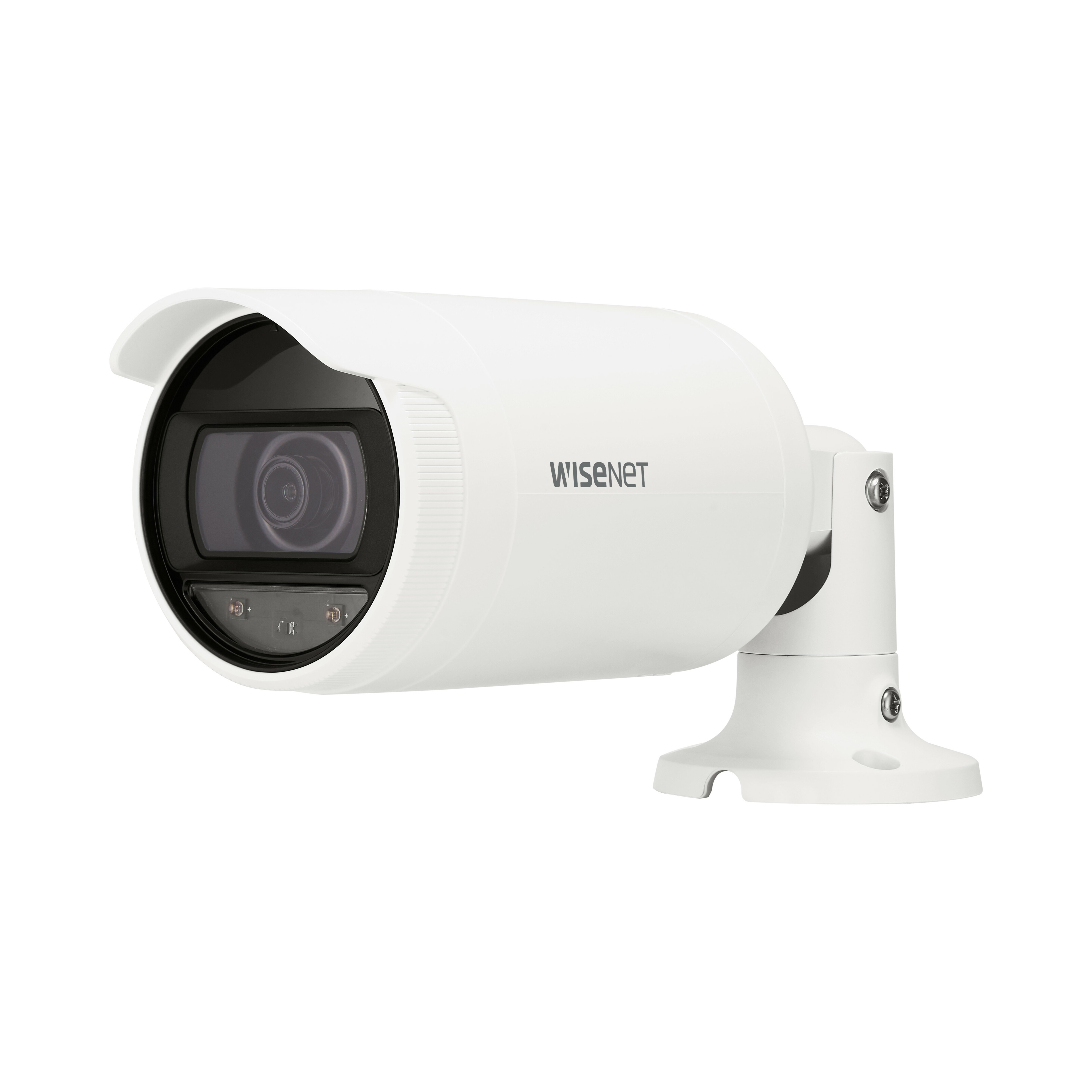 Wisenet ANO-L7012R 4 Megapixel Network Camera - Color - Bullet - White - 65.62 ft Infrared Night Vision - H.264, H.265, MJPEG, H.265M, H.265H, H.264M, H.264H - 2560 x 1440 - 3 mm Fixed Lens - 30 fps - CMOS - Corner Mount, Backbox Mount - IP66