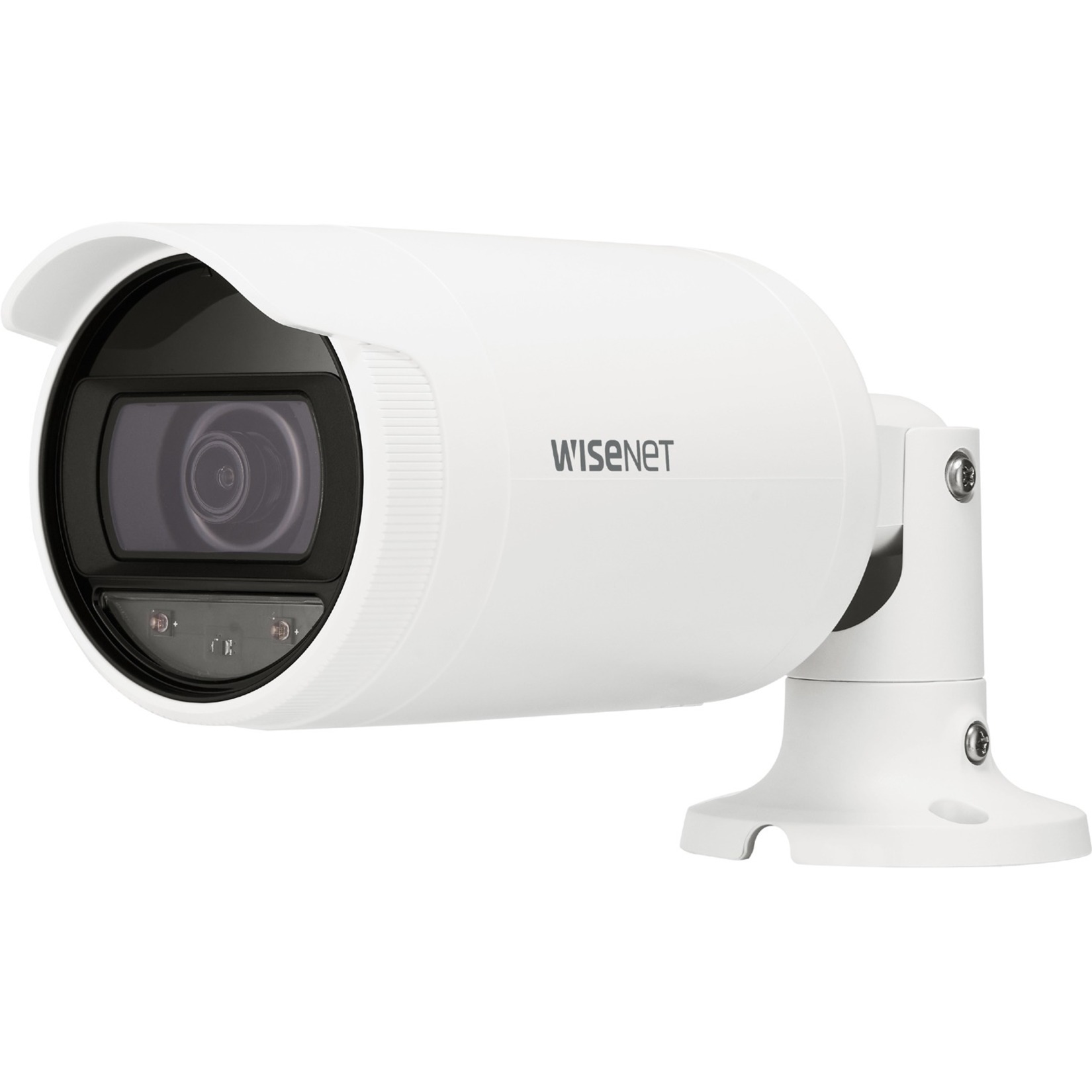 Wisenet ANO-L7022R 4 Megapixel Network Camera - Color - Bullet - White - 82.02 ft Infrared Night Vision - H.264, H.265, MJPEG, H.265M, H.265H, H.264M, H.264H - 2560 x 1440 - 4 mm Fixed Lens - 30 fps - CMOS - Corner Mount, Backbox Mount - IP66
