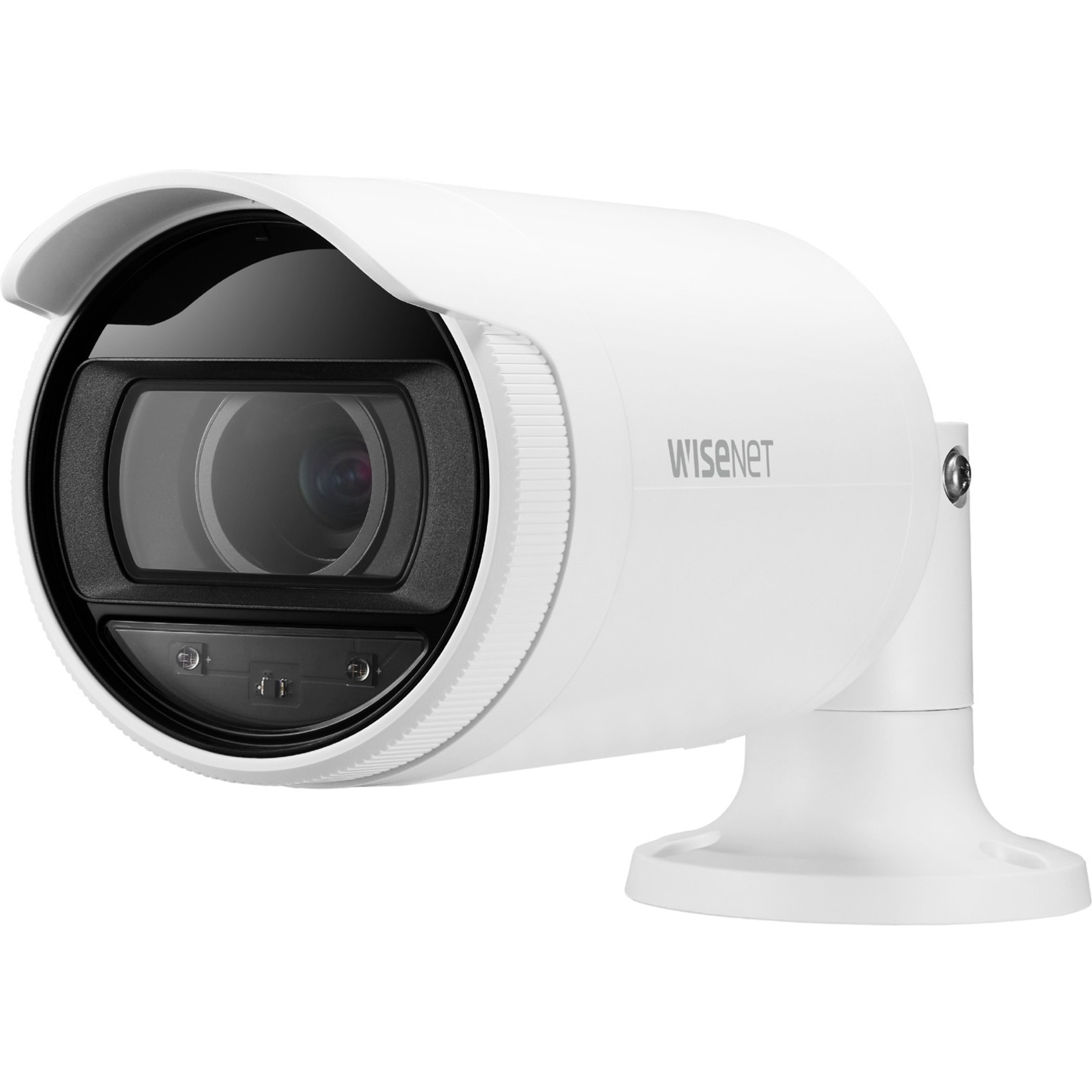 Wisenet ANO-L7082R 4 Megapixel Network Camera - Color - Bullet - White - 98.43 ft Infrared Night Vision - H.264, H.265, MJPEG, H.265M, H.265H, H.264M, H.264H - 2560 x 1440 - 3.30 mm- 10.30 mm Varifocal Lens - 3.1x Optical - 30 fps - CMOS - Corner Mount, Backbox Mount - IP66
