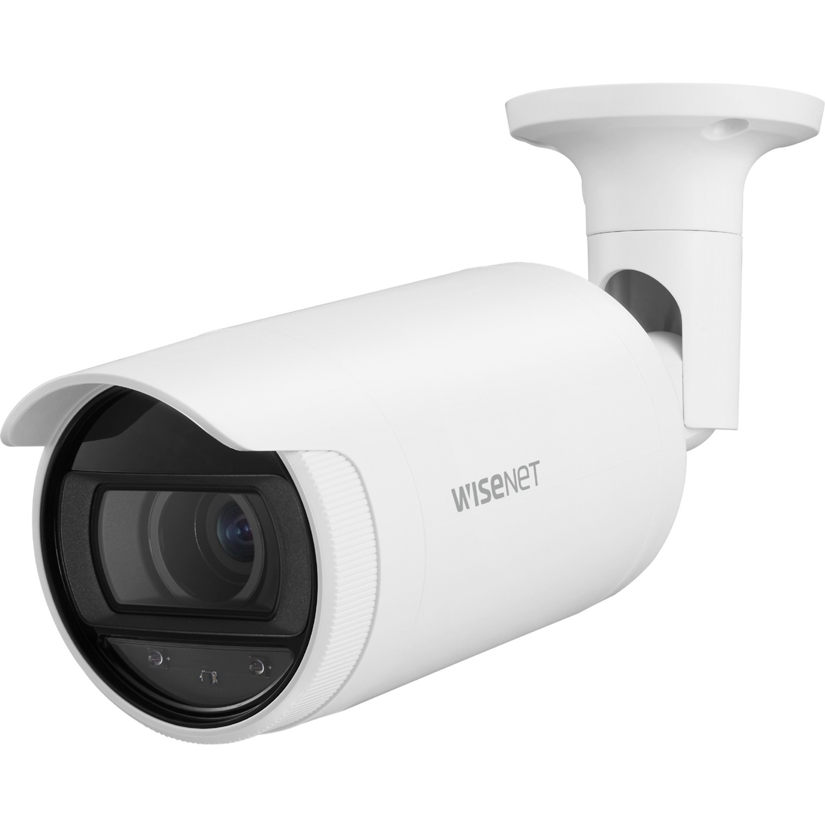 Wisenet ANO-L7082R 4 Megapixel Network Camera - Color - Bullet - White - 98.43 ft Infrared Night Vision - H.264, H.265, MJPEG, H.265M, H.265H, H.264M, H.264H - 2560 x 1440 - 3.30 mm- 10.30 mm Varifocal Lens - 3.1x Optical - 30 fps - CMOS - Corner Mount, Backbox Mount - IP66