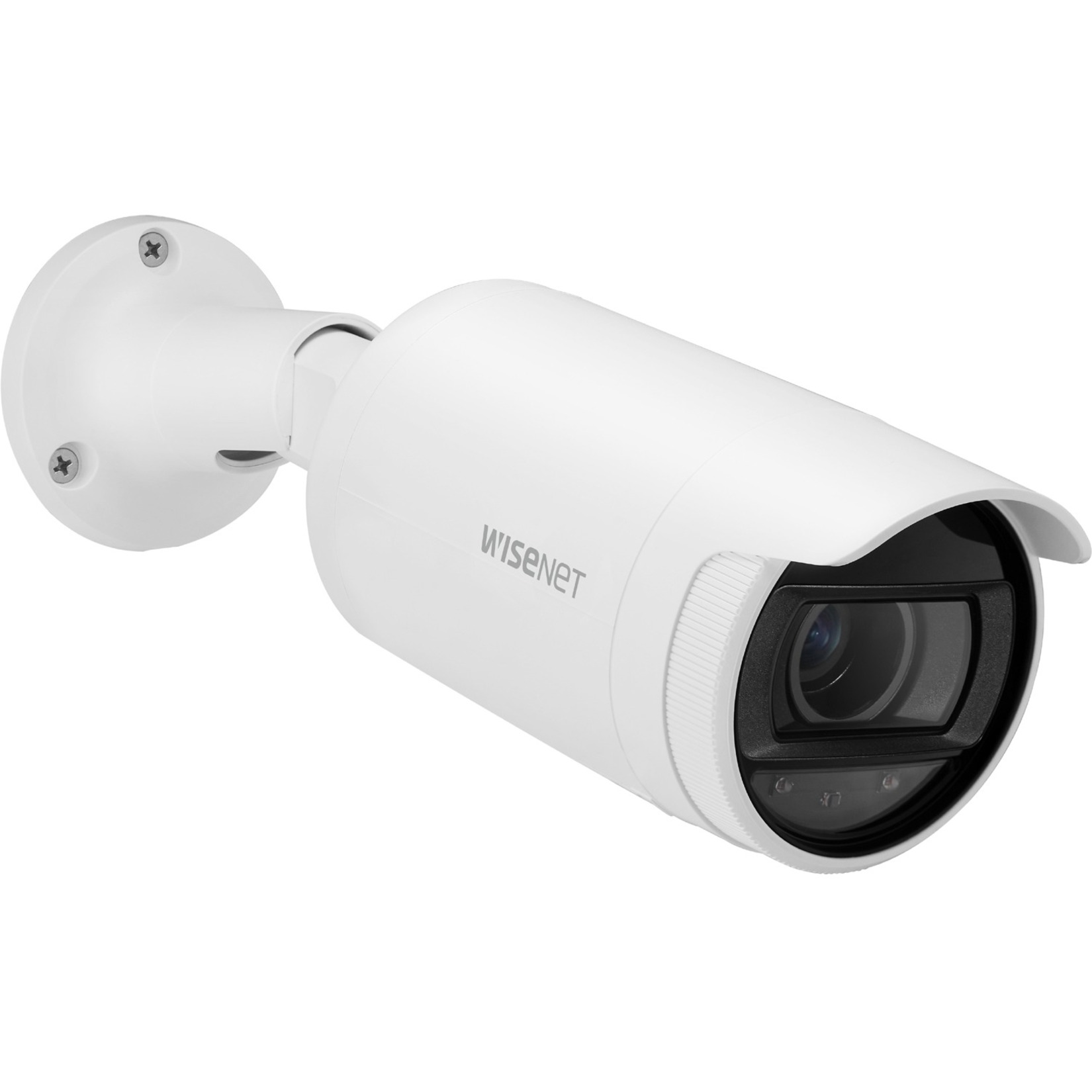 Wisenet ANO-L7082R 4 Megapixel Network Camera - Color - Bullet - White - 98.43 ft Infrared Night Vision - H.264, H.265, MJPEG, H.265M, H.265H, H.264M, H.264H - 2560 x 1440 - 3.30 mm- 10.30 mm Varifocal Lens - 3.1x Optical - 30 fps - CMOS - Corner Mount, Backbox Mount - IP66