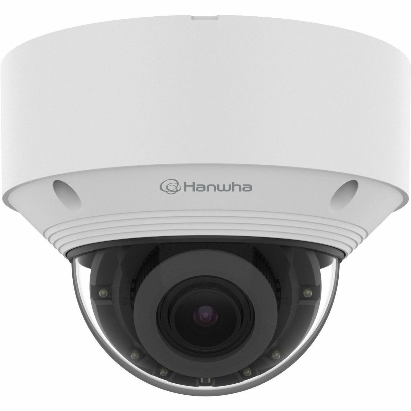 Hanwha QNV-C9083R 8 Megapixel 4K Network Camera - Color - Dome - White - 98.43 ft Infrared Night Vision - H.265, H.264, MJPEG, H.265M, H.265H, H.264M, H.264H - 3840 x 2160 - 3.20 mm- 10.20 mm Varifocal Lens - 3.2x Optical - 30 fps - CMOS - Fast Ethernet - USB - Hanging Mount - IK10 - IP66