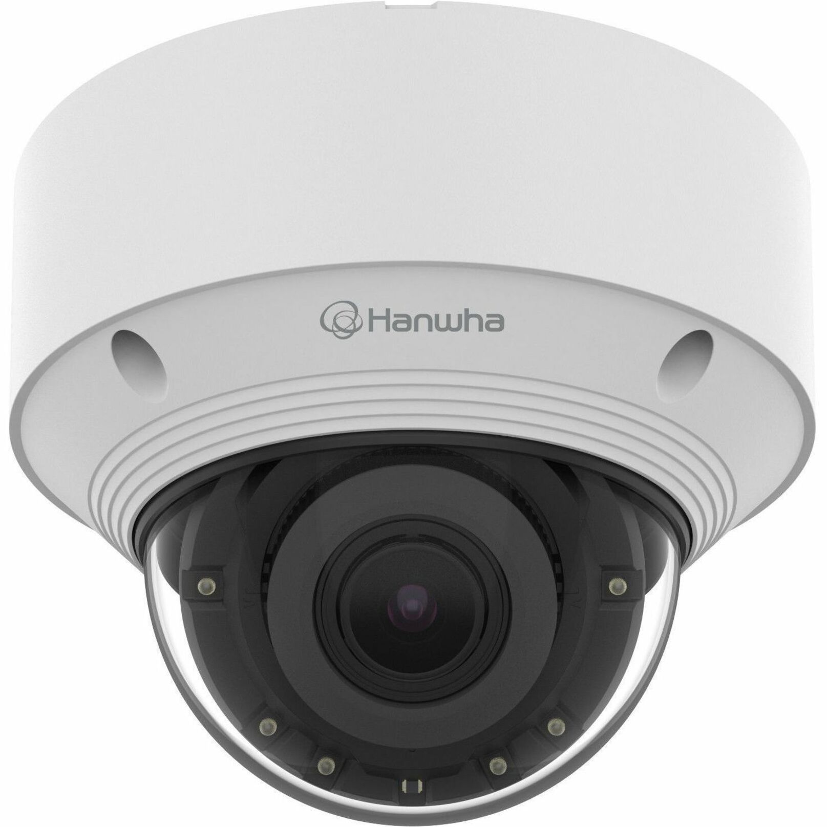 Hanwha QNV-C9083R 8 Megapixel 4K Network Camera - Color - Dome - White - 98.43 ft Infrared Night Vision - H.265, H.264, MJPEG, H.265M, H.265H, H.264M, H.264H - 3840 x 2160 - 3.20 mm- 10.20 mm Varifocal Lens - 3.2x Optical - 30 fps - CMOS - Fast Ethernet - USB - Hanging Mount - IK10 - IP66