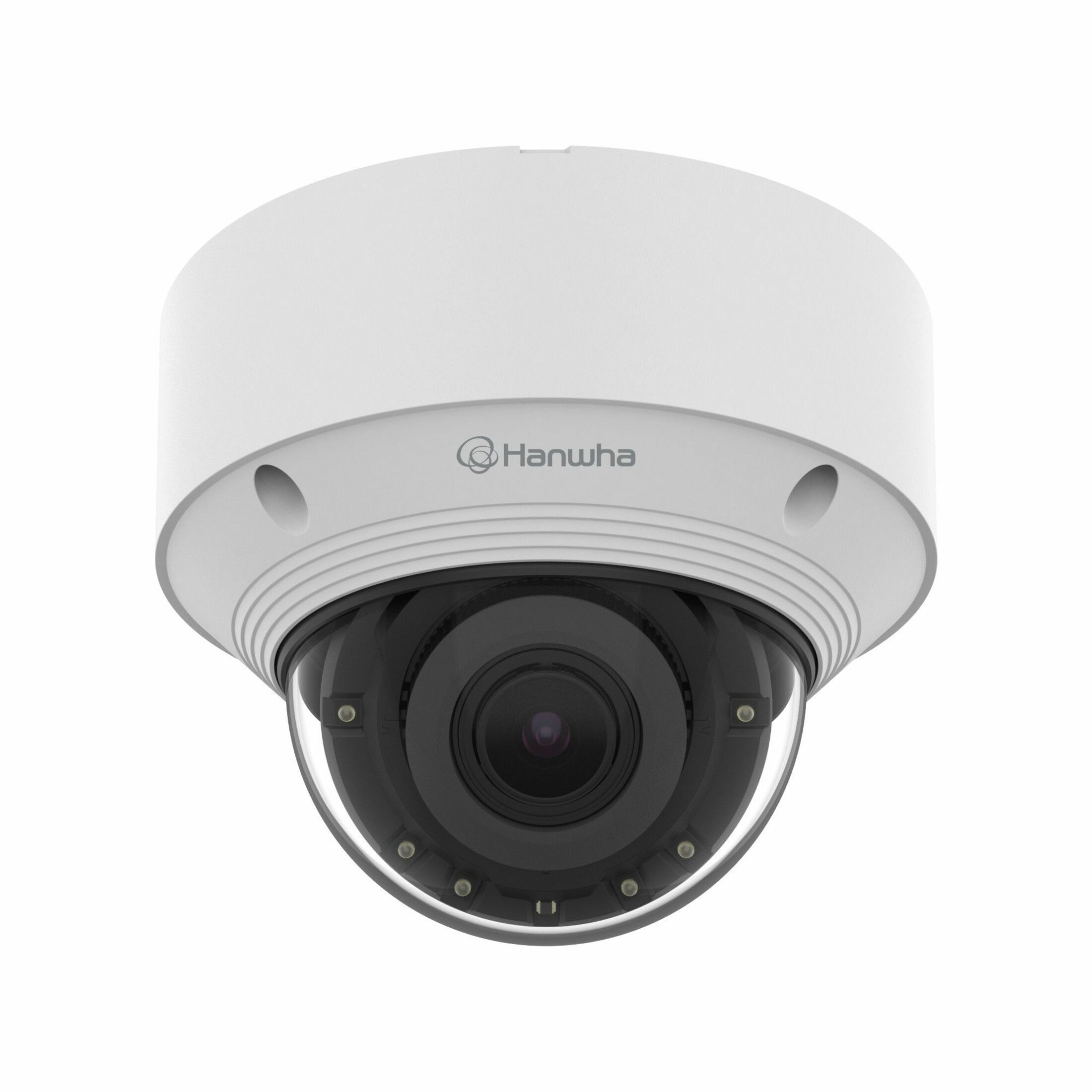 Hanwha QNV-C9083R 8 Megapixel 4K Network Camera - Color - Dome - White - 98.43 ft Infrared Night Vision - H.265, H.264, MJPEG, H.265M, H.265H, H.264M, H.264H - 3840 x 2160 - 3.20 mm- 10.20 mm Varifocal Lens - 3.2x Optical - 30 fps - CMOS - Fast Ethernet - USB - Hanging Mount - IK10 - IP66