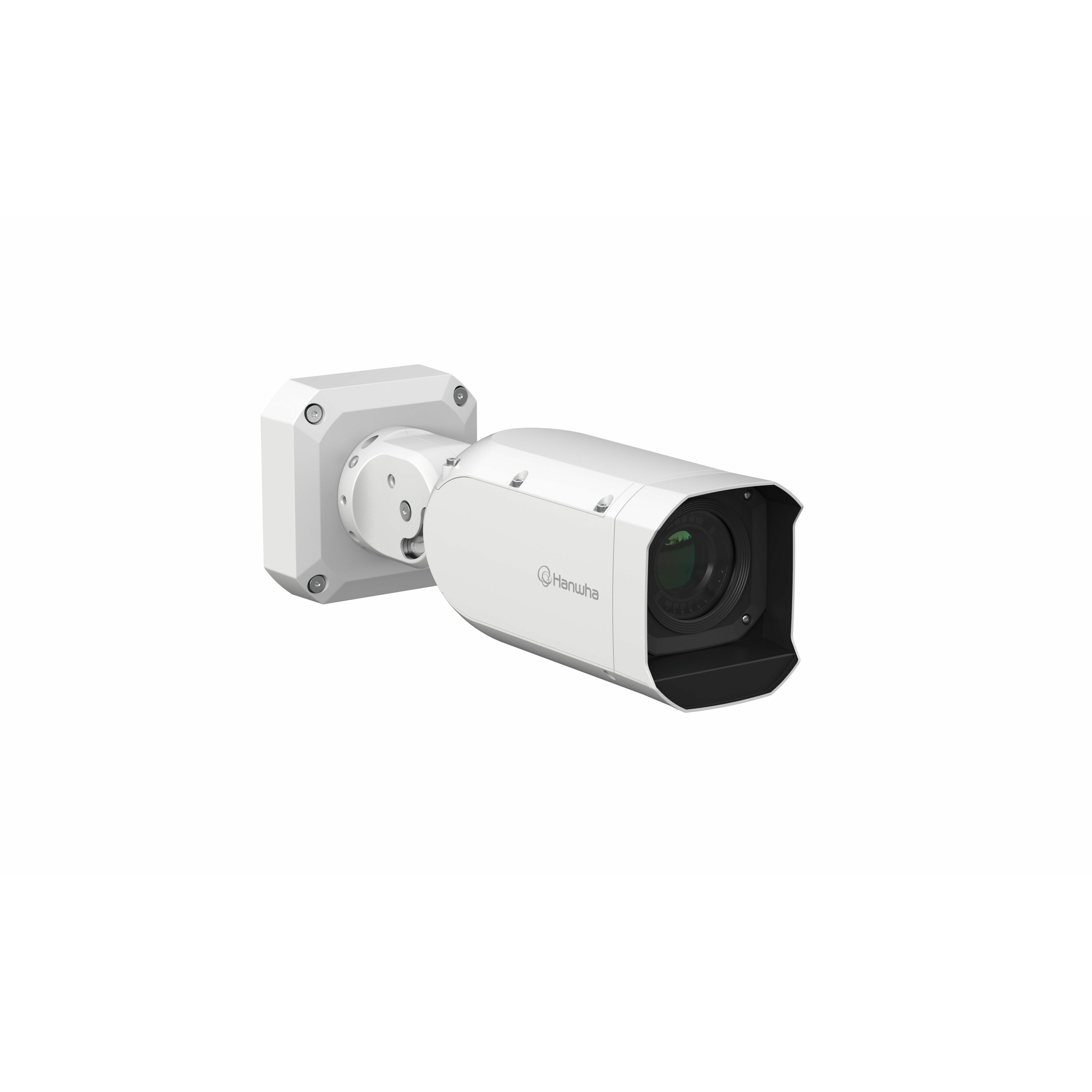 Hanwha TNO-A26081 26 Megapixel Network Camera - Color - Bullet - White - TAA Compliant - H.265, H.264, MJPEG, H.265M, H.265H, H.264M, H.264H - 6240 x 4160 - 55 mm- 250 mm Varifocal Lens - 4.5x Optical - 30 fps - CMOS - Gigabit Ethernet - USB - IK10 - IP66, IP67 - Impact Resistant, Vandal Resistant - Audio Support - SD Card Local Storage, Audio Compression, Alarm Triggering, Privacy Masking, Motion Detection, Face Detection, Human Detection, Vehicle Detection, AI Analytics, Back Light Compen