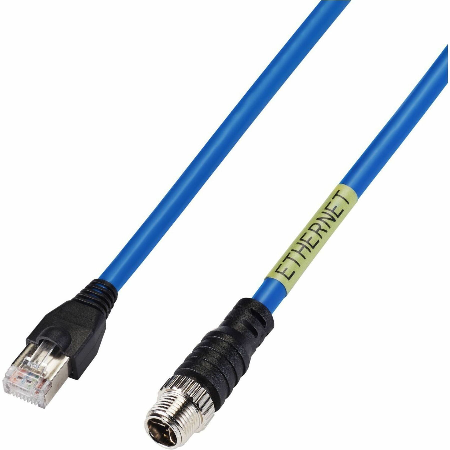 Hanwha M12-RJ45 Ethernet Cable 10M (32.8ft) - 32.81 ft M12/RJ-45 Network Cable for Network Device, Camera - First End: 1 × RJ-45 Network - Male - Second End: 1 × 8-Pin M12 X code Network - Male - 1 Gbit/s - Shielding - Gold Plated Contact - CMR-LP - 24 AWG - Snagless - Blue - TAA Compliant