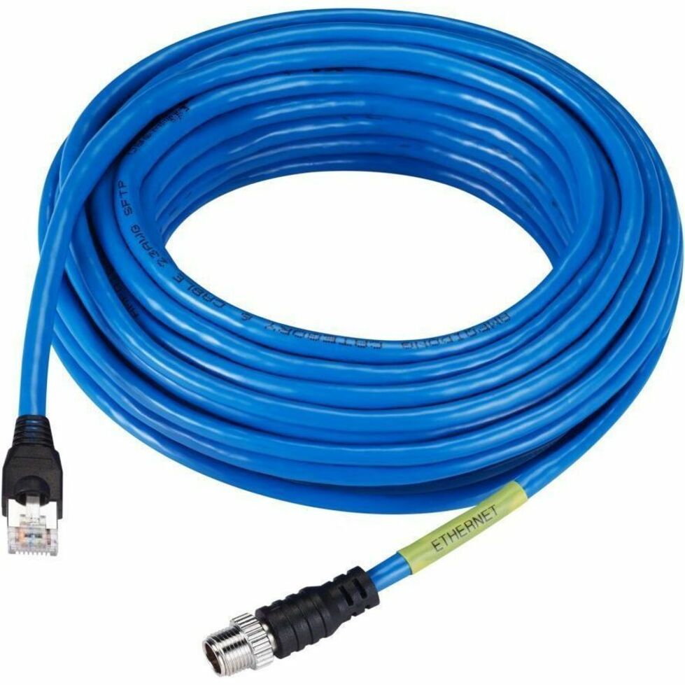 Hanwha M12-RJ45 Ethernet Cable 10M (32.8ft) - 32.81 ft M12/RJ-45 Network Cable for Network Device, Camera - First End: 1 × RJ-45 Network - Male - Second End: 1 × 8-Pin M12 X code Network - Male - 1 Gbit/s - Shielding - Gold Plated Contact - CMR-LP - 24 AWG - Snagless - Blue - TAA Compliant