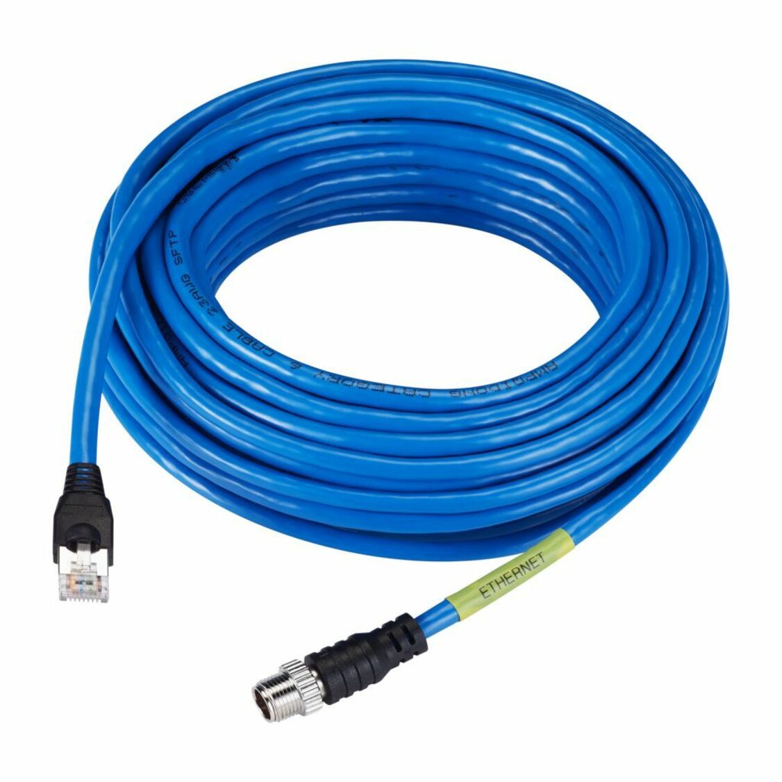 Hanwha M12-RJ45 Ethernet Cable 10M (32.8ft) - 32.81 ft M12/RJ-45 Network Cable for Network Device, Camera - First End: 1 × RJ-45 Network - Male - Second End: 1 × 8-Pin M12 X code Network - Male - 1 Gbit/s - Shielding - Gold Plated Contact - CMR-LP - 24 AWG - Snagless - Blue - TAA Compliant